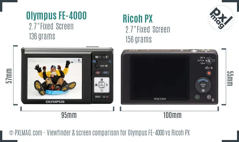 Olympus FE-4000 vs Ricoh PX Screen and Viewfinder comparison