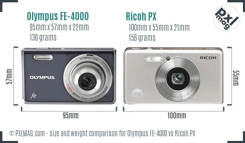 Olympus FE-4000 vs Ricoh PX size comparison