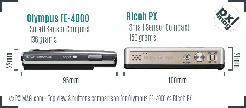 Olympus FE-4000 vs Ricoh PX top view buttons comparison