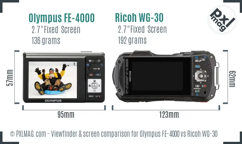 Olympus FE-4000 vs Ricoh WG-30 Screen and Viewfinder comparison
