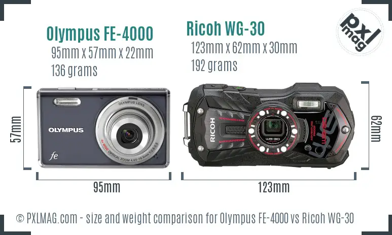 Olympus FE-4000 vs Ricoh WG-30 size comparison