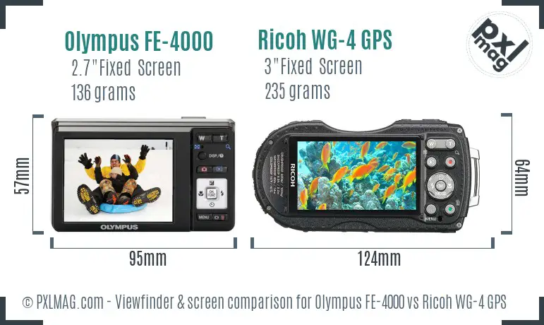 Olympus FE-4000 vs Ricoh WG-4 GPS Screen and Viewfinder comparison Olympus FE-4000 vs Ricoh WG-4 GPS Screen and Viewfinder comparison