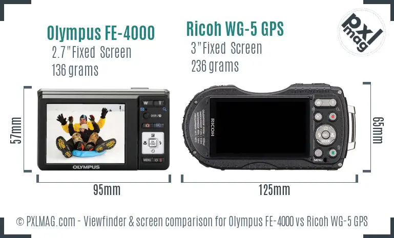 Olympus FE-4000 vs Ricoh WG-5 GPS Screen and Viewfinder comparison