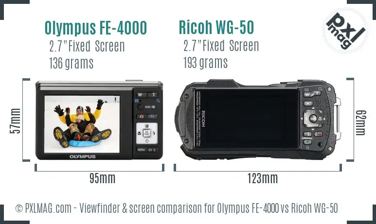Olympus FE-4000 vs Ricoh WG-50 Screen and Viewfinder comparison
