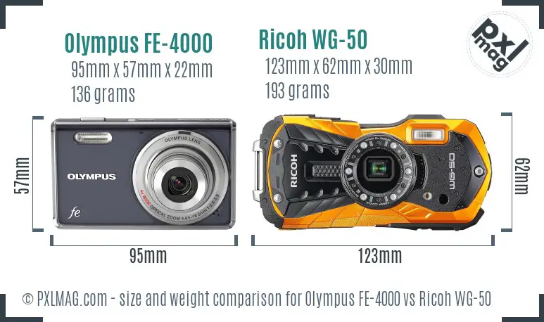 Olympus FE-4000 vs Ricoh WG-50 size comparison