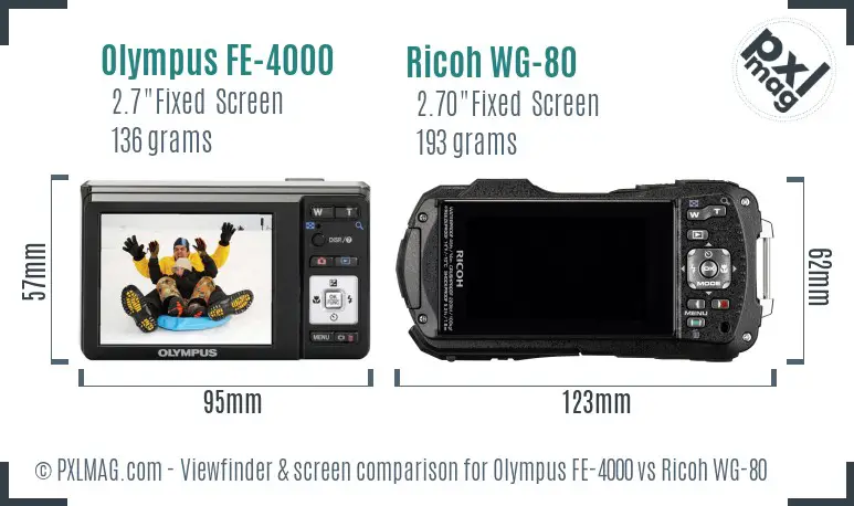 Olympus FE-4000 vs Ricoh WG-80 Screen and Viewfinder comparison Olympus FE-4000 vs Ricoh WG-80 Screen and Viewfinder comparison