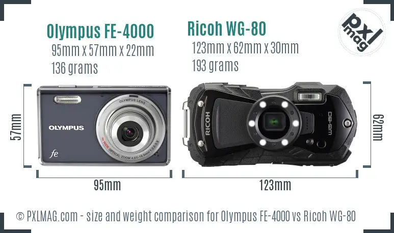Olympus FE-4000 vs Ricoh WG-80 size comparison Olympus FE-4000 vs Ricoh WG-80 size comparison