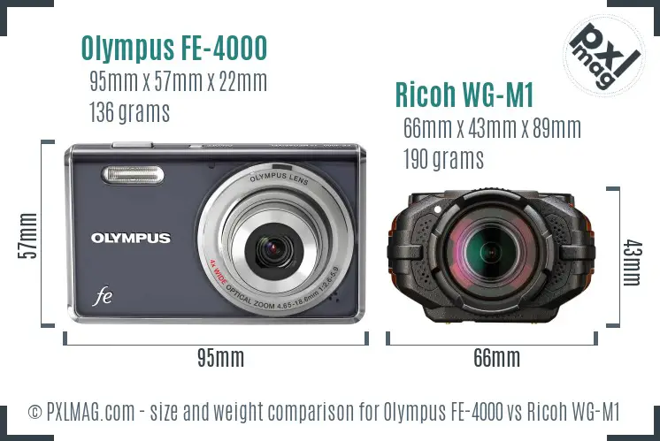 Olympus FE-4000 vs Ricoh WG-M1 size comparison