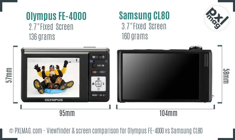 Olympus FE-4000 vs Samsung CL80 Screen and Viewfinder comparison