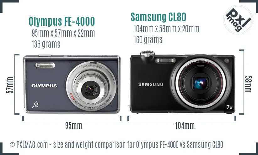 Olympus FE-4000 vs Samsung CL80 size comparison