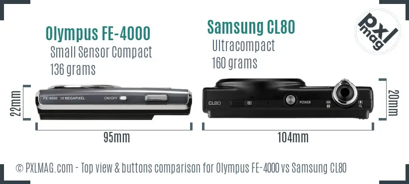 Olympus FE-4000 vs Samsung CL80 top view buttons comparison