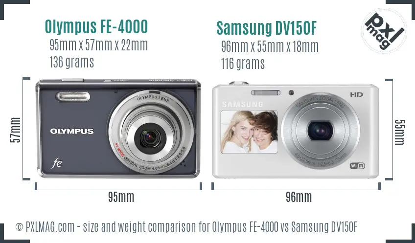 Olympus FE-4000 vs Samsung DV150F size comparison
