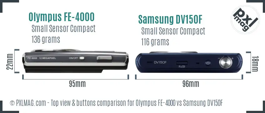 Olympus FE-4000 vs Samsung DV150F top view buttons comparison