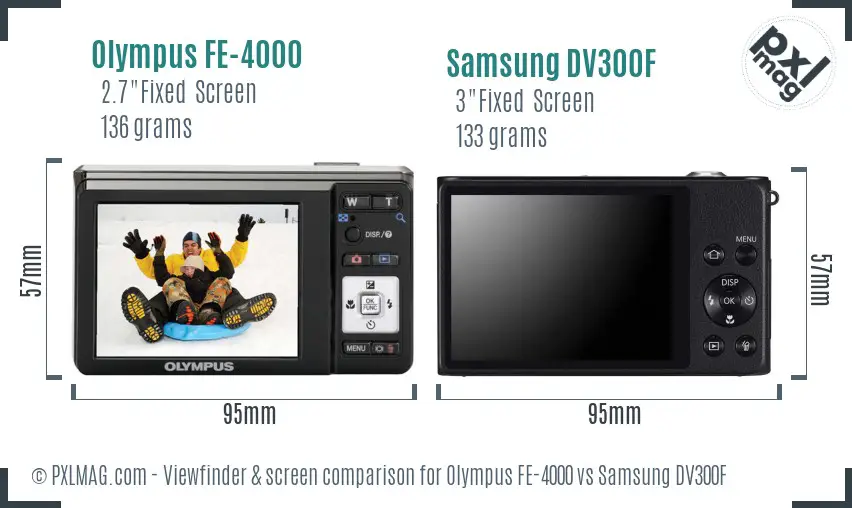 Olympus FE-4000 vs Samsung DV300F Screen and Viewfinder comparison