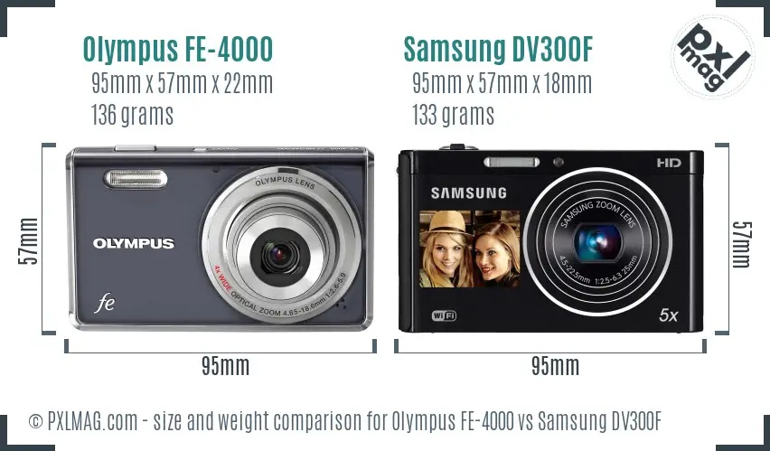 Olympus FE-4000 vs Samsung DV300F size comparison