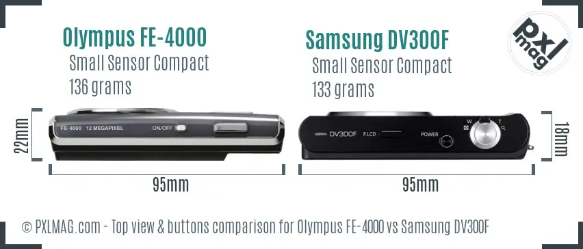 Olympus FE-4000 vs Samsung DV300F top view buttons comparison