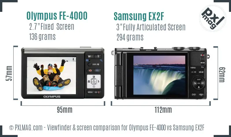 Olympus FE-4000 vs Samsung EX2F Screen and Viewfinder comparison