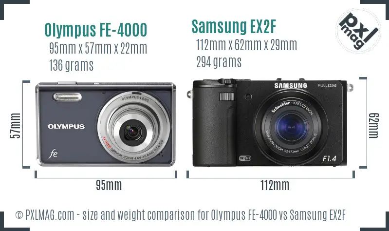 Olympus FE-4000 vs Samsung EX2F size comparison