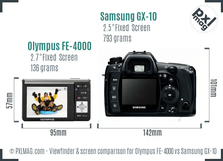 Olympus FE-4000 vs Samsung GX-10 Screen and Viewfinder comparison