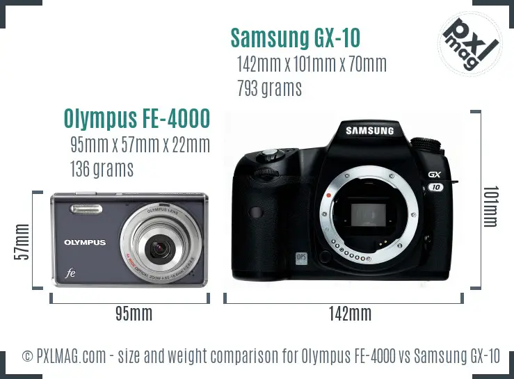 Olympus FE-4000 vs Samsung GX-10 size comparison