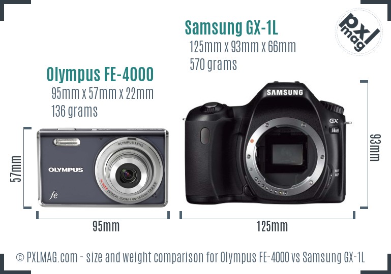Olympus FE-4000 vs Samsung GX-1L size comparison
