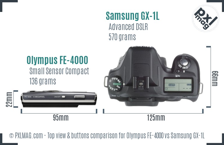 Olympus FE-4000 vs Samsung GX-1L top view buttons comparison