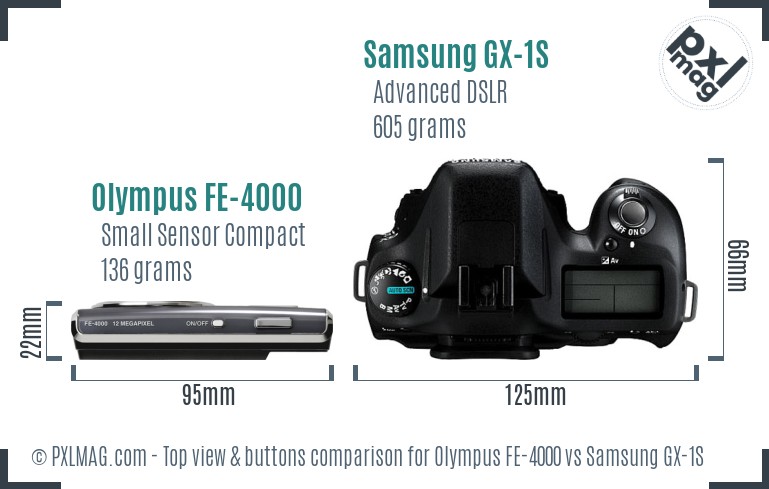 Olympus FE-4000 vs Samsung GX-1S top view buttons comparison