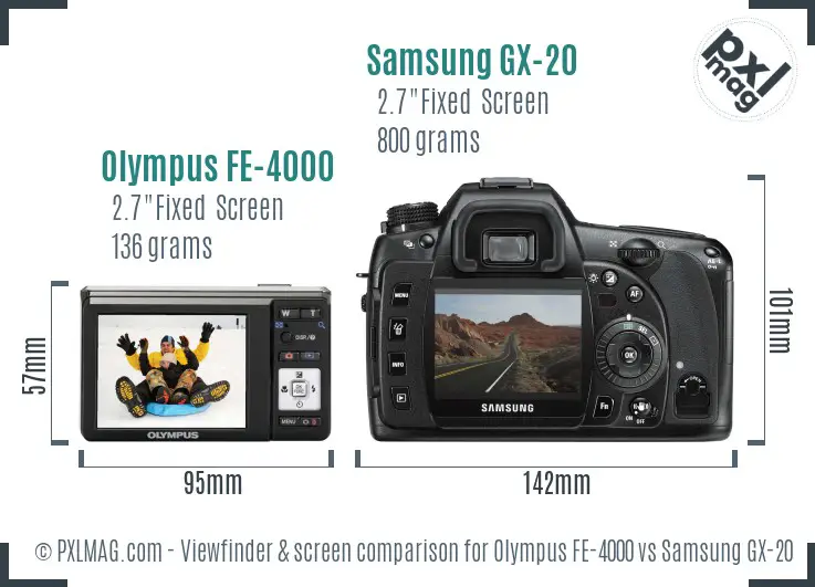 Olympus FE-4000 vs Samsung GX-20 Screen and Viewfinder comparison