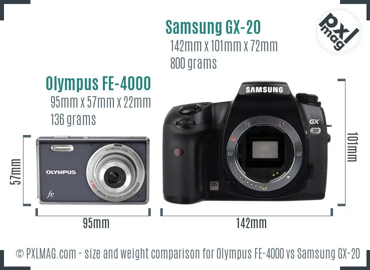 Olympus FE-4000 vs Samsung GX-20 size comparison