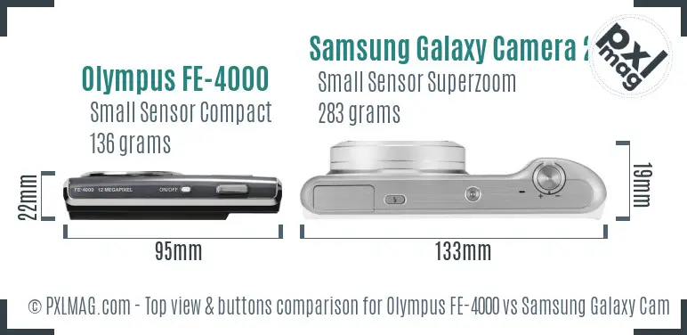 Olympus FE-4000 vs Samsung Galaxy Camera 2 top view buttons comparison