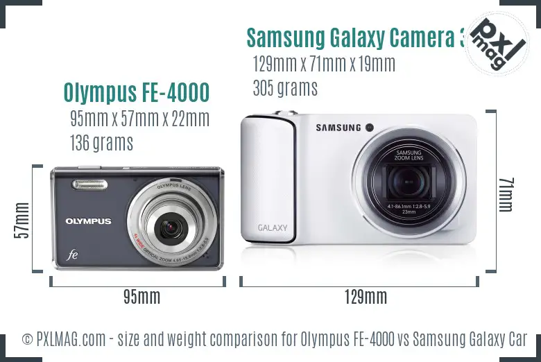 Olympus FE-4000 vs Samsung Galaxy Camera 3G size comparison