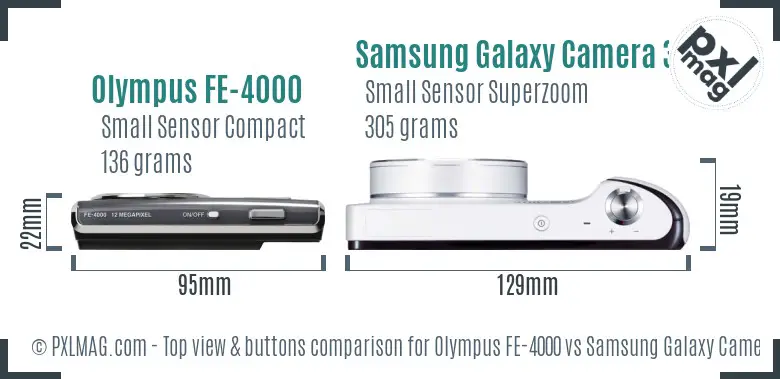 Olympus FE-4000 vs Samsung Galaxy Camera 3G top view buttons comparison