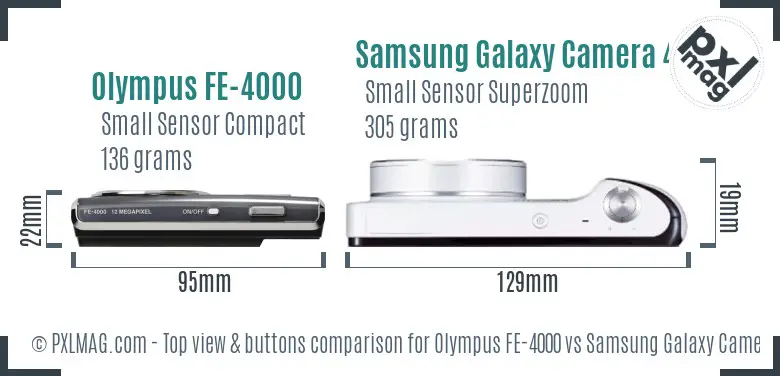 Olympus FE-4000 vs Samsung Galaxy Camera 4G top view buttons comparison