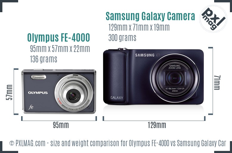 Olympus FE-4000 vs Samsung Galaxy Camera size comparison Olympus FE-4000 vs Samsung Galaxy Camera size comparison