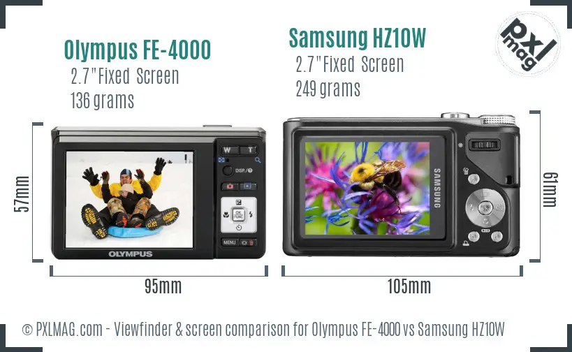 Olympus FE-4000 vs Samsung HZ10W Screen and Viewfinder comparison