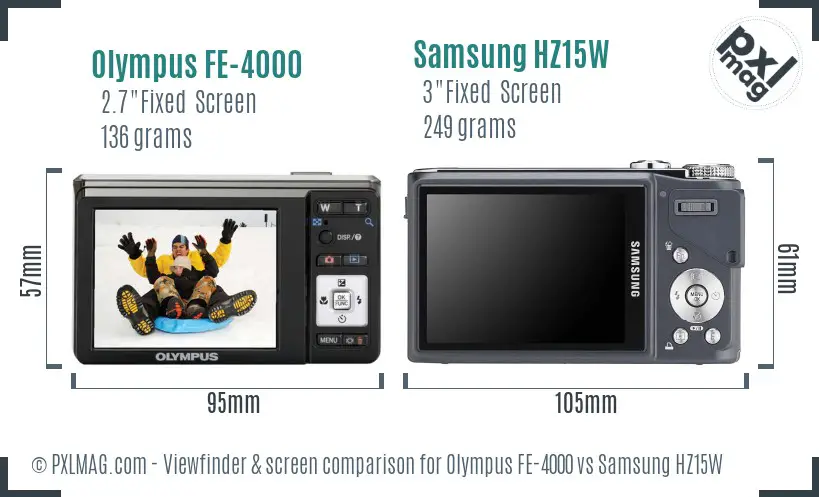 Olympus FE-4000 vs Samsung HZ15W Screen and Viewfinder comparison