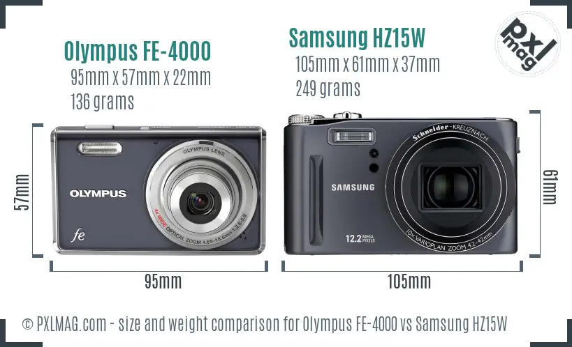 Olympus FE-4000 vs Samsung HZ15W size comparison