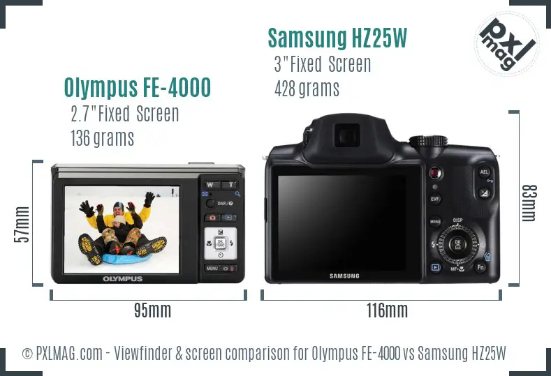 Olympus FE-4000 vs Samsung HZ25W Screen and Viewfinder comparison Olympus FE-4000 vs Samsung HZ25W Screen and Viewfinder comparison