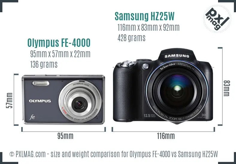 Olympus FE-4000 vs Samsung HZ25W size comparison Olympus FE-4000 vs Samsung HZ25W size comparison