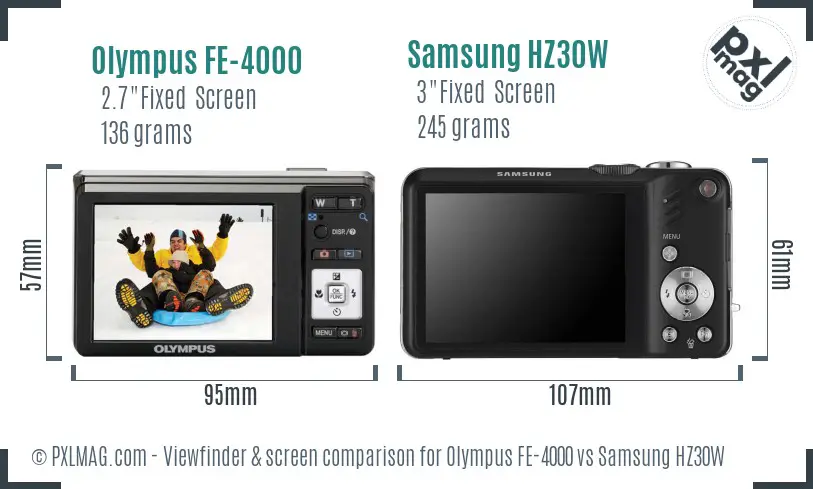 Olympus FE-4000 vs Samsung HZ30W Screen and Viewfinder comparison