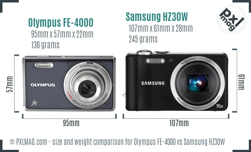 Olympus FE-4000 vs Samsung HZ30W size comparison