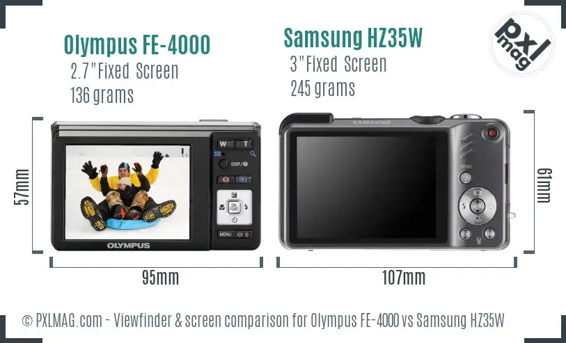 Olympus FE-4000 vs Samsung HZ35W Screen and Viewfinder comparison