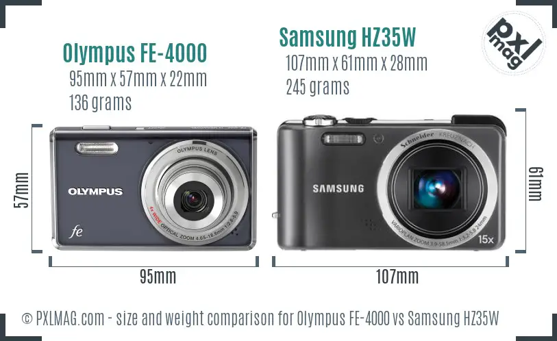 Olympus FE-4000 vs Samsung HZ35W size comparison