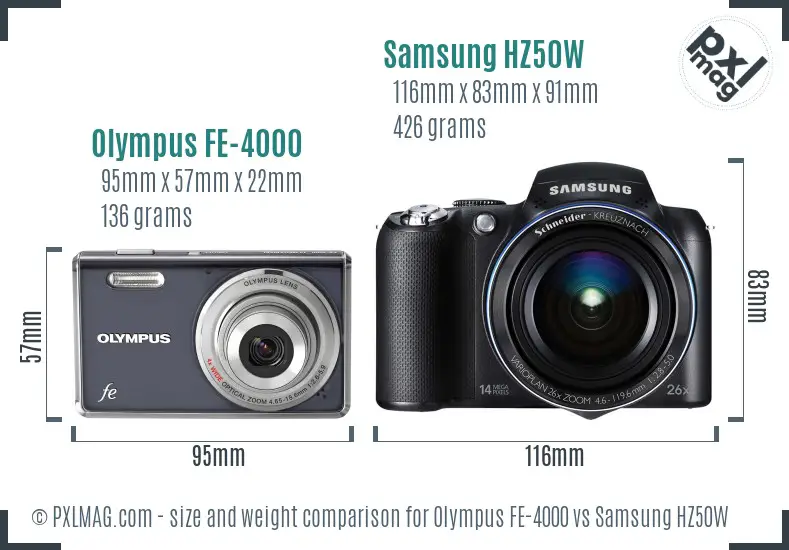 Olympus FE-4000 vs Samsung HZ50W size comparison Olympus FE-4000 vs Samsung HZ50W size comparison