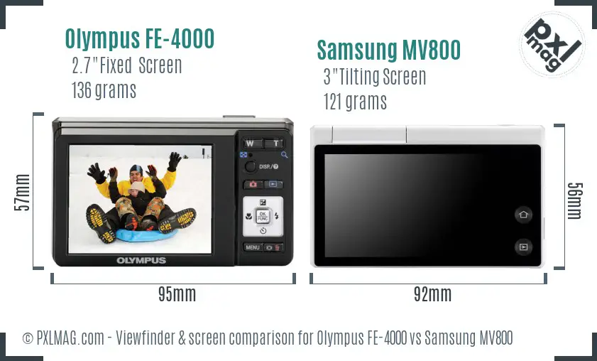 Olympus FE-4000 vs Samsung MV800 Screen and Viewfinder comparison