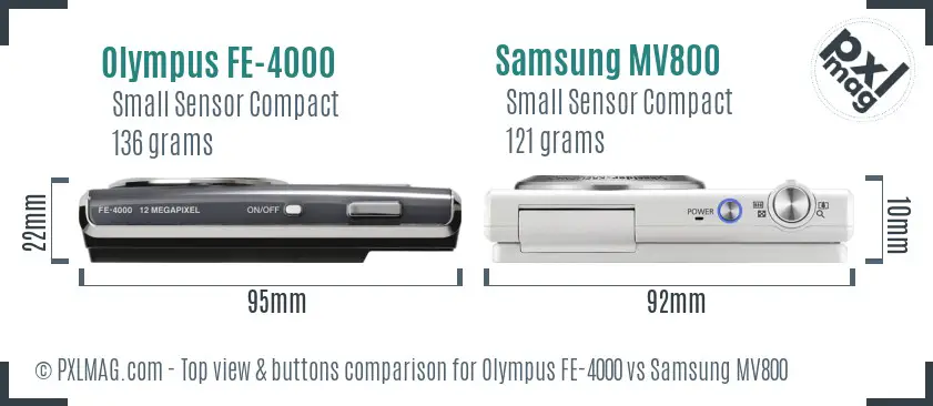 Olympus FE-4000 vs Samsung MV800 top view buttons comparison