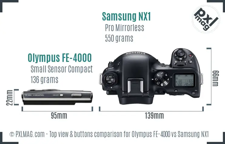 Olympus FE-4000 vs Samsung NX1 top view buttons comparison Olympus FE-4000 vs Samsung NX1 top view buttons comparison