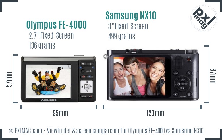 Olympus FE-4000 vs Samsung NX10 Screen and Viewfinder comparison