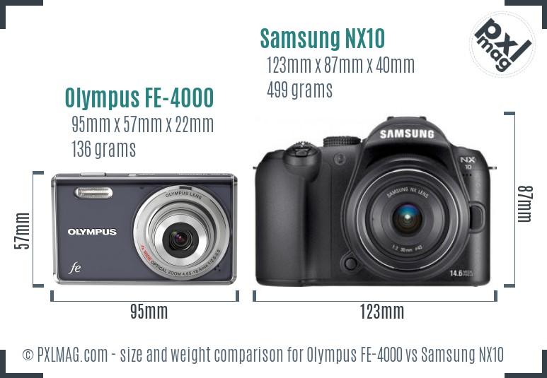 Olympus FE-4000 vs Samsung NX10 size comparison