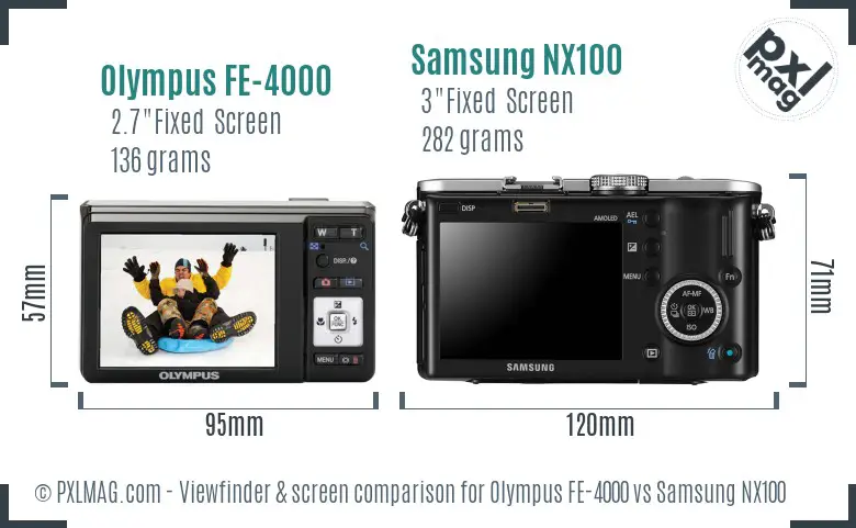 Olympus FE-4000 vs Samsung NX100 Screen and Viewfinder comparison